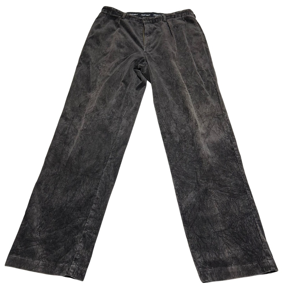 Polo Golf Corduroy Pants Mens 36 34 Grey Pleated Straight Leg VTG